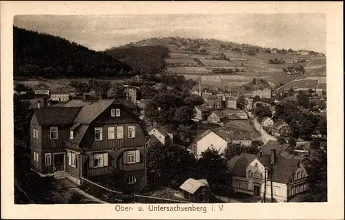 Ak Obersachsenberg Untersachsenberg Klingenthal im Vogtland Sachsen, Totale vom Ort