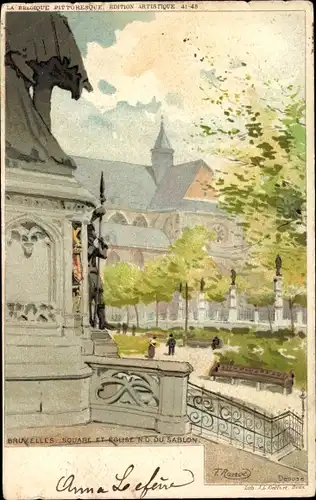 Künstler Litho Ranot, F., Bruxelles Brüssel, Square et Église Notre Dame du Sablon
