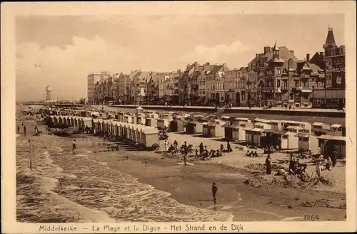 Ak Middelkerke Westflandern, La Plage et la Digue