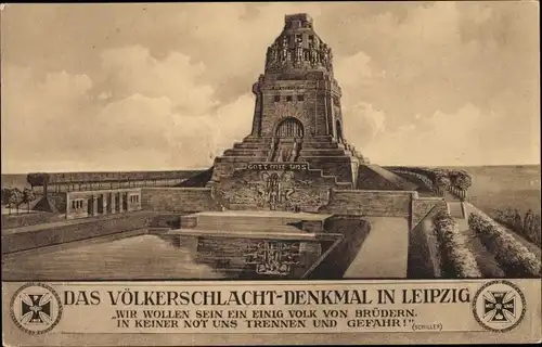 Ak Leipzig in Sachsen, Völkerschlachtdenkmal, Schillerzitat, Gott mit uns
