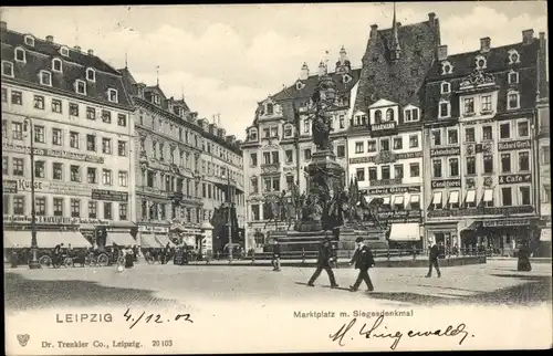 Ak Leipzig in Sachsen, Marktplatz und Siegesdenkmal