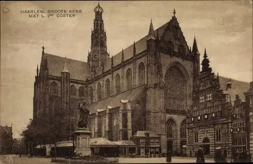 Ak Haarlem Nordholland Niederlande, Groote Kerk met L. J. Coster