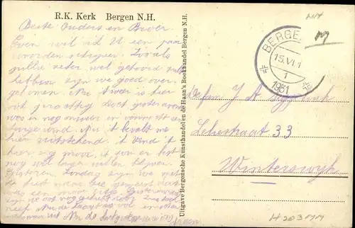 Ak Bergen Nordholland Niederlande, R. K. Kerk