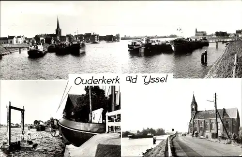 Ak Ouderkerk aan den IJssel Südholland, Hafenpartie, Kirche