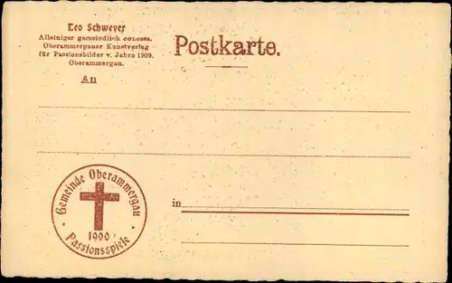 Ak Oberammergau, Passionsspiele 1900, Christus segnet Magdalena, Offizielle Karte Nr. 1