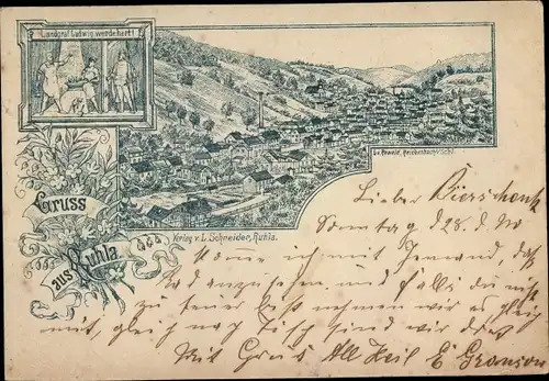 Vorläufer Litho Ruhla in Thüringen, Totalansicht der Ortschaft, 1895