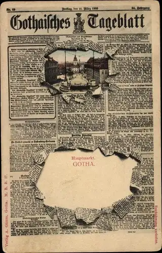 Zeitungs Ak Gotha in Thüringen, Gothaisches Tagblatt, Hauptmarkt