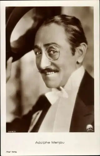 Ak Schauspieler Adolphe Menjou, Portrait, Monokel
