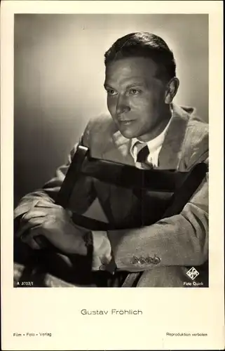 Ak Schauspieler Gustav Fröhlich, Portrait, Anzug, Krawatte, UFA Film, A 3703/1