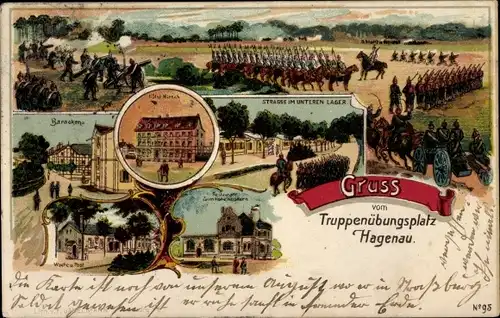 Litho Haguenau Hagenau im Elsass Bas Rhin, Truppenübungsplatz, Baracken, Straße, Wache, Post