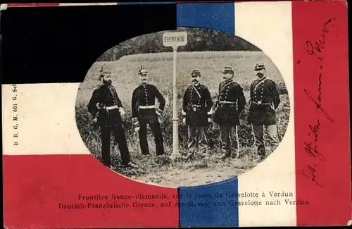 Ak Gravelotte Lothringen Moselle, Deutsch-französische Grenze auf der Straße nach Verdun