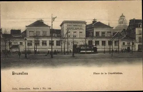 Ak Bruxelles Brüssel, Place de la Constitution, Straßenbahn