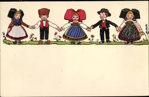 Künstler Ak Hansi, Jean Jacques Waltz, Alsace, Elsässer, Kinder in Trachten