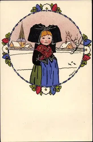 Künstler Ak Hansi, Jean Jacques Waltz, Alsace, Mädchen in Elsässer Tracht