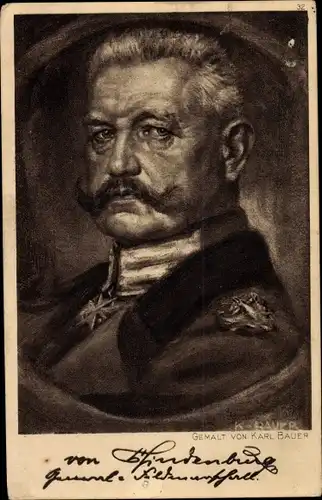 Künstler Ak Bauer, Karl, Generalfeldmarschall Paul von Hindenburg, Portrait