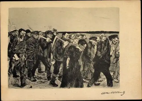 Künstler Ak Kollwitz, Käthe, Weberzug von 1897, Weberaufstand
