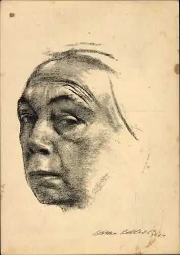 Künstler Ak Kollwitz, Käthe, Selbstbildnis von 1924, Frauenportrait