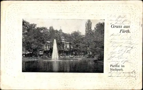 Präge Passepartout Ak Fürth in Mittelfranken Bayern, Partie im Stadtpark