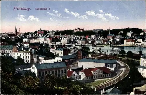 Ak Flensburg in Schleswig Holstein, Panorama I