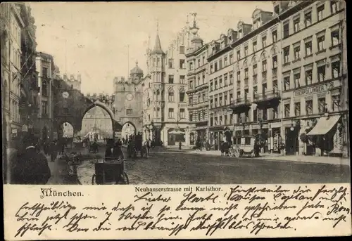 Ak München, Neuhauserstraße mit Karlstor