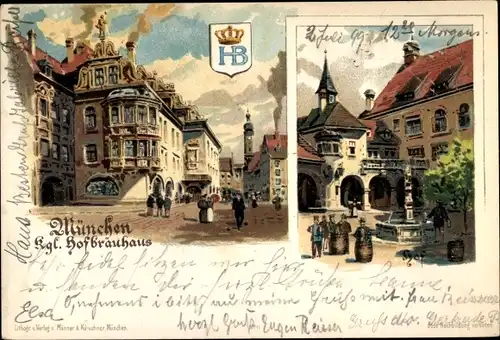 Litho München Bayern, Königlichen Hofbräuhaus, Wappen