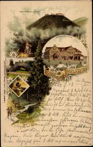 Litho Brotterode in Thüringen, Inselsberg, Thorstein, Gothaisches Hotel, Zwerg