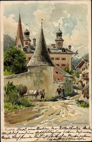 Künstler Litho Compton, Fügen im Zillertal Tirol, Ortsmotiv