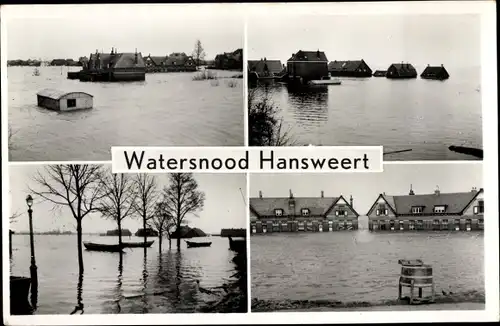 Ak Hansweerd Hansweert Zeeland Niederlande, Hochwasser, überschwemmter Ort