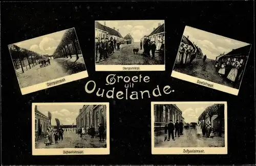 Ak Oudelande Zeeland Niederlande, Dorpstraat, Schoolstraat