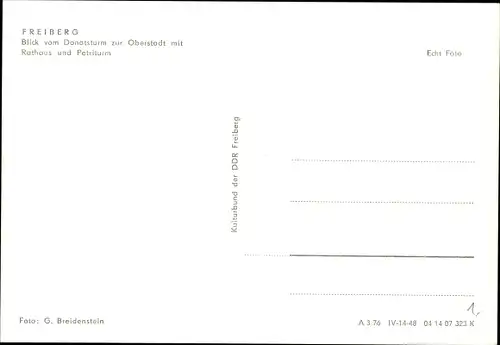 Ak Freiberg in Sachsen, Blick vom Donatsturm zur Oberstadt mit Rathaus und Petriturm