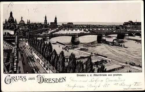 Litho Dresden, Blick von der Albertbrücke auf die Stadt
