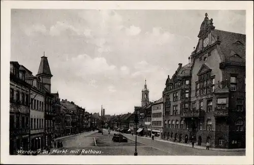 Ak Werdau in Sachsen, Markt mit Rathaus
