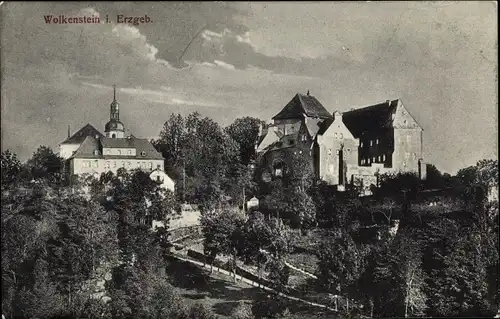 Ak Wolkenstein im Erzgebirge, Blick zum Schloss