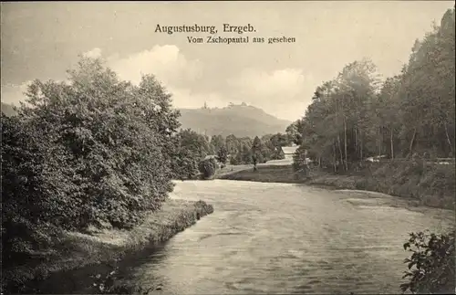 Ak Augustusburg im Erzgebirge, vom Zschopautal aus gesehen