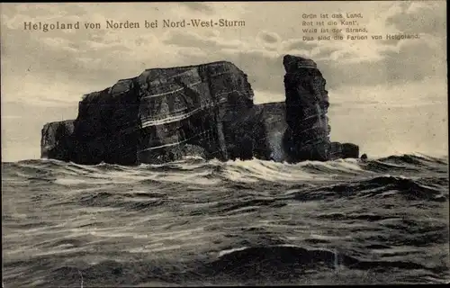Ak Nordseeinsel Helgoland, von Norden bei Nord-West-Sturm, Gedicht