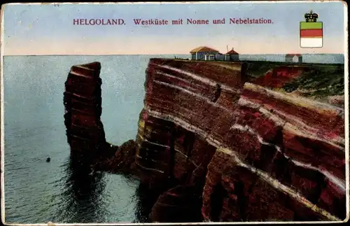 Ak Helgoland, Westküste mit Nonne und Nebelstation