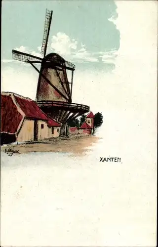 Künstler Ak Xanten am Niederrhein, Windmühle