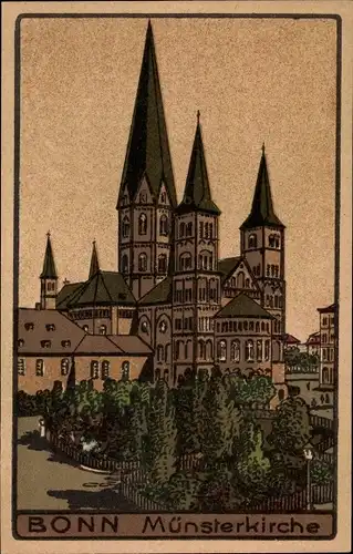 Steindruck Ak Bonn am Rhein, Münsterkirche