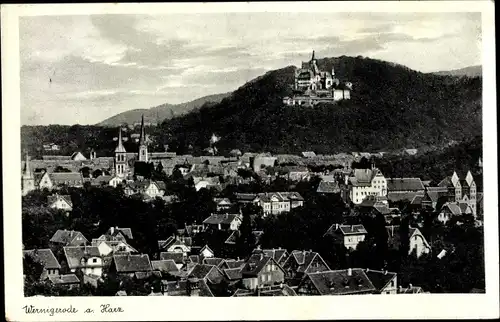 Ak Wernigerode am Harz, Panorama vom Ort, Schloss