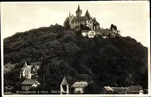Ak Wernigerode am Harz, Blick zum Schloss