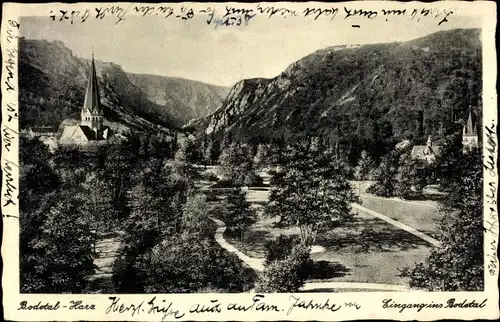 Ak Thale im Harz, Eingang ins Bodetal, Kirche