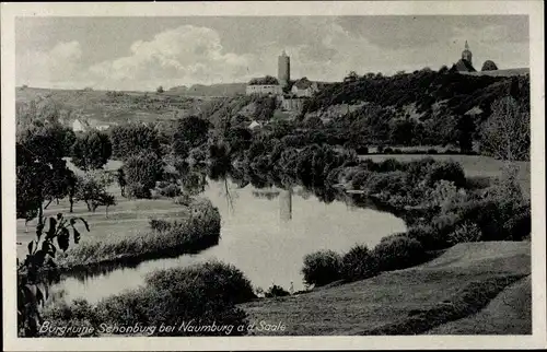 Ak Schönburg an der Saale Burgenlandkreis, Burgruine, Panorama vom Ort