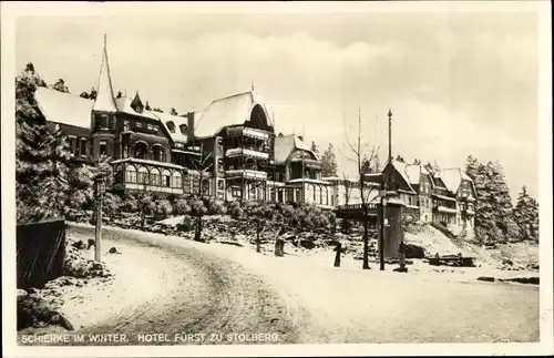 Ak Schierke Wernigerode im Harz, Hotel Fürst zu Stolberg, Winter