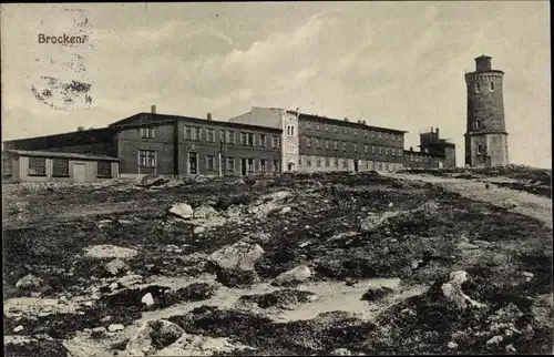 Ak Brocken Nationalpark Harz, Brockenhotel, Brockenturm