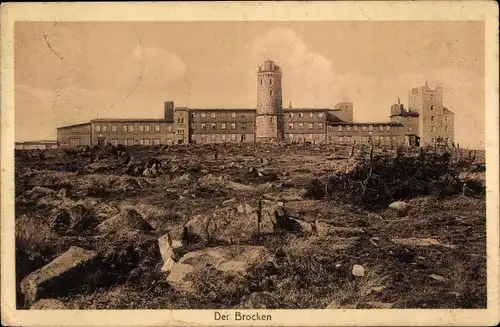 Ak Brocken Nationalpark Harz, Brockenhotel, Brockenturm