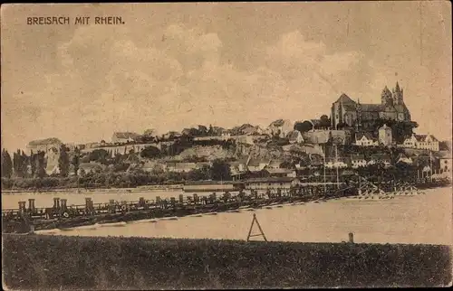 Ak Breisach am Oberrhein, Brücke, Uferpartie