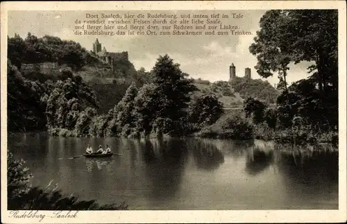 Ak Bad Kösen Naumburg an der Saale, Rudelsburg, Saaleck, Gedicht, Boot