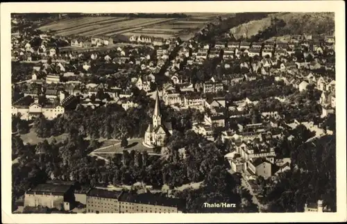 Ak Thale im Harz, Totalansicht der Ortschaft, Kirche