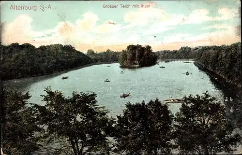 Ak Altenburg in Thüringen, Großer Teich mit Insel