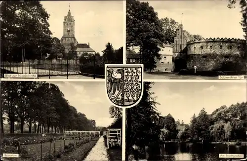 Ak Gardelegen in der Altmark, Nicolaikirche, Salwedeler Tor, Rosarium, Stadtgraben